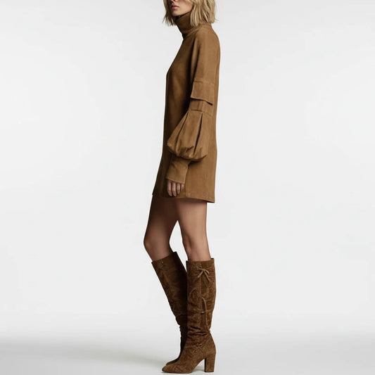 Vestido corto de ante liso