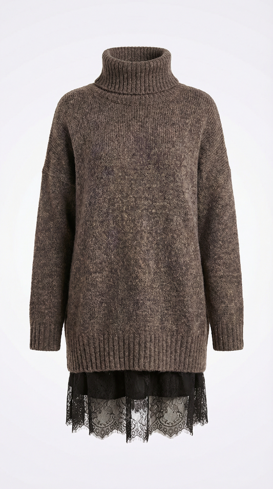 Conjunto jersey cuello alto + vestido corto