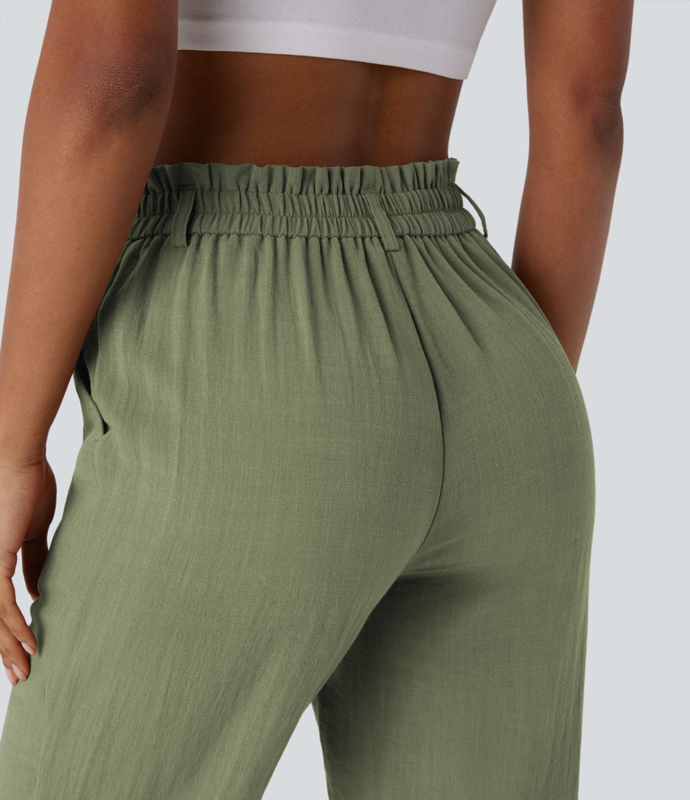 Pantalones tiro alto de aspecto lino