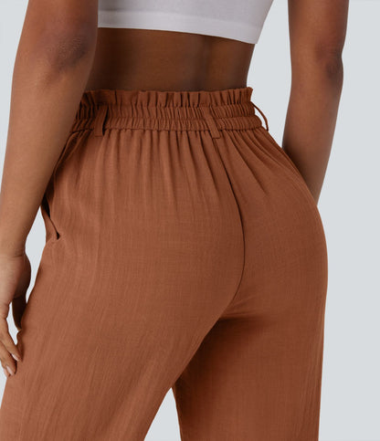 Pantalones tiro alto de aspecto lino