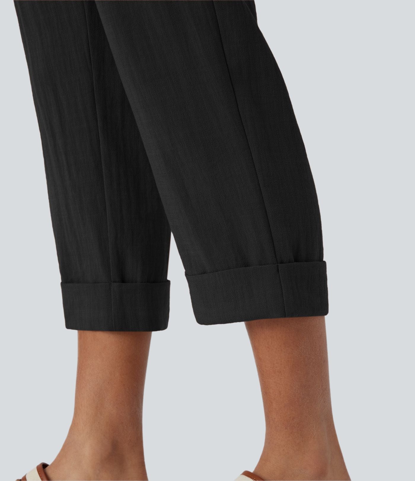 Pantalones tiro alto de aspecto lino