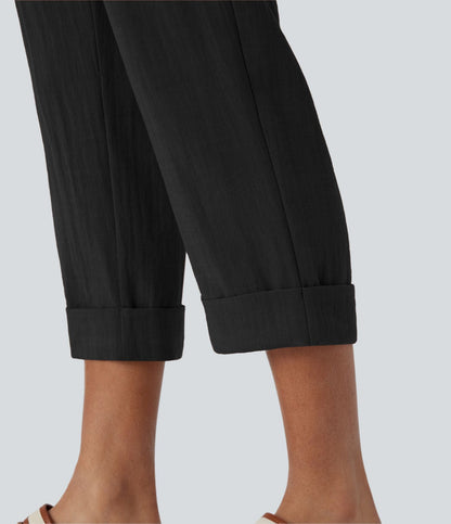 Pantalones tiro alto de aspecto lino