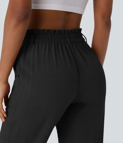 Pantalones tiro alto de aspecto lino