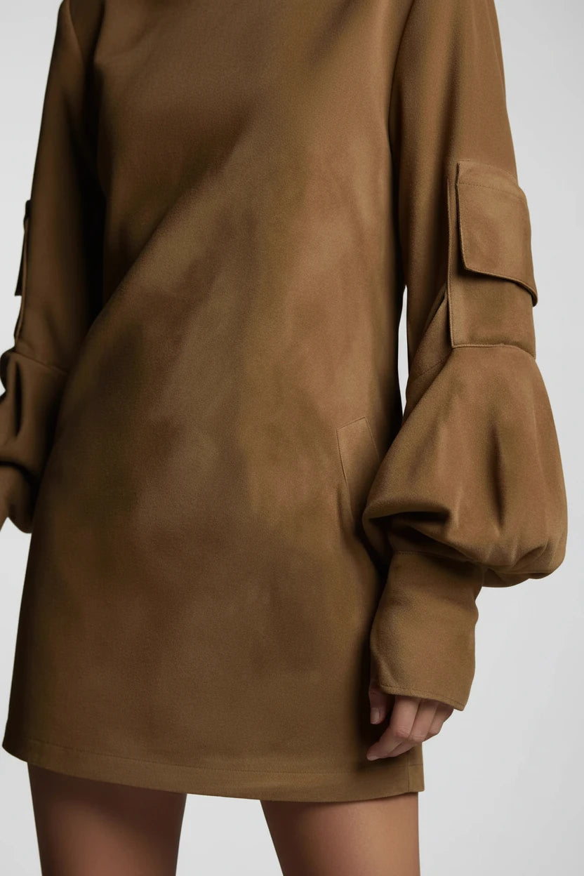 Vestido corto de ante liso