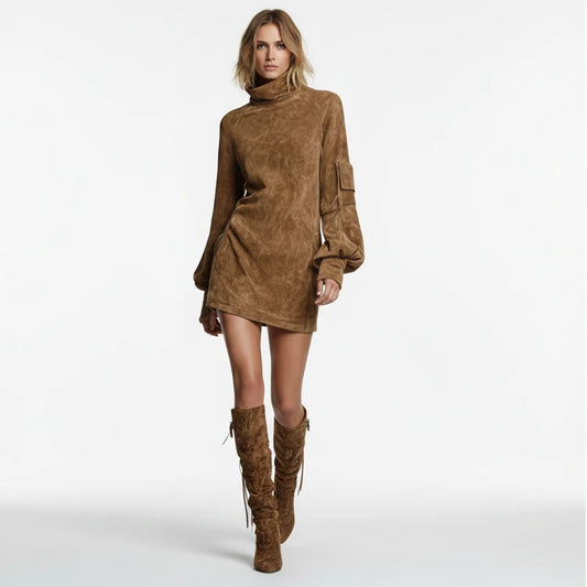 Vestido corto de ante liso