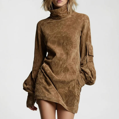 Vestido corto de ante liso