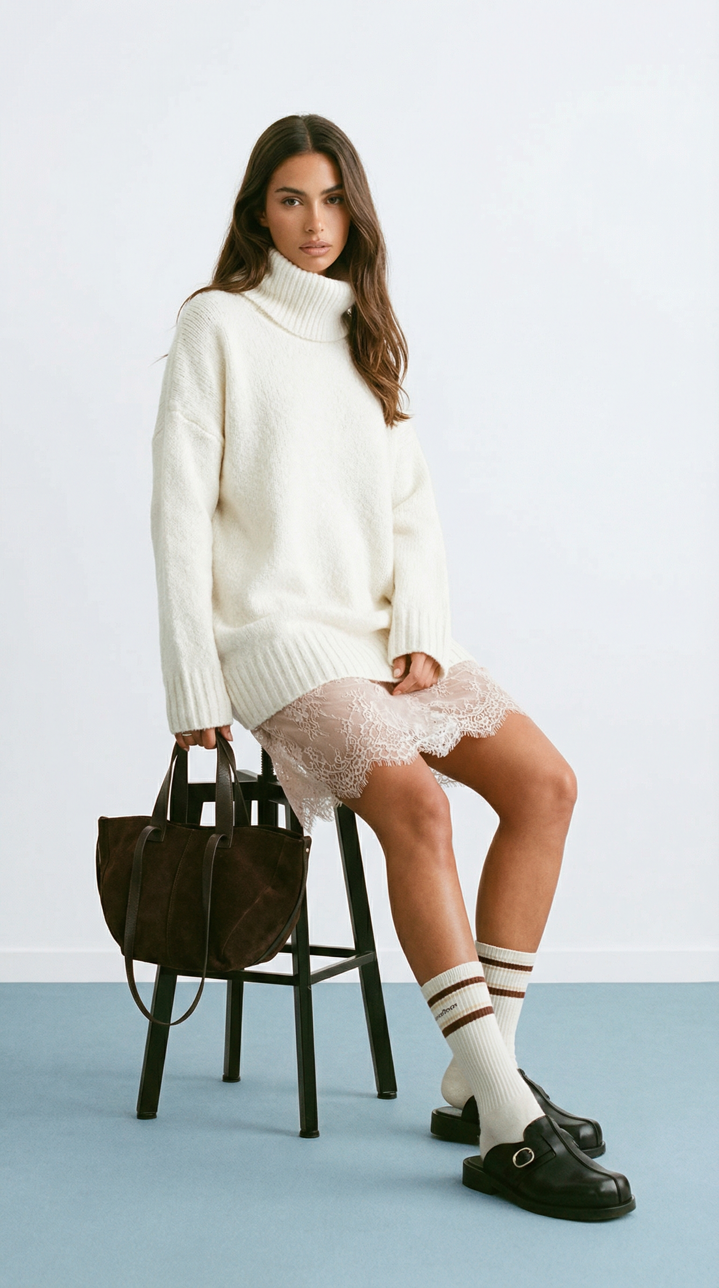 Conjunto jersey cuello alto + vestido corto