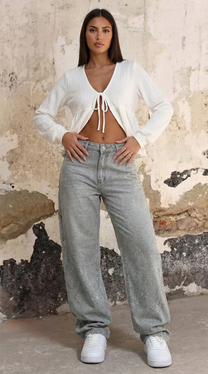 Vaqueros grises con brillantes