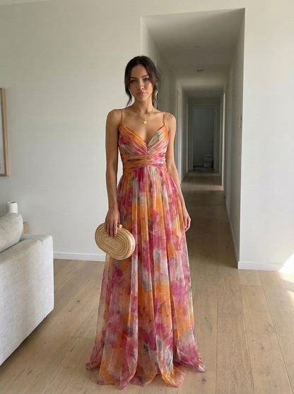 Vestido largo con estampado floral